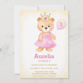 Inbjudan till rosa-flickfödelsedag för prinsessan