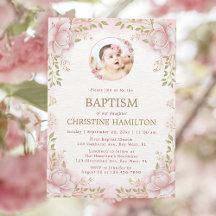 Inbjudan till rosa Flower Photo Baptism