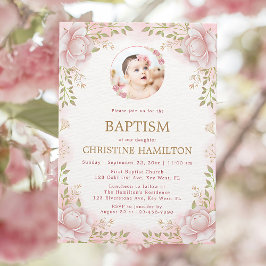 Inbjudan till rosa Flower Photo Baptism