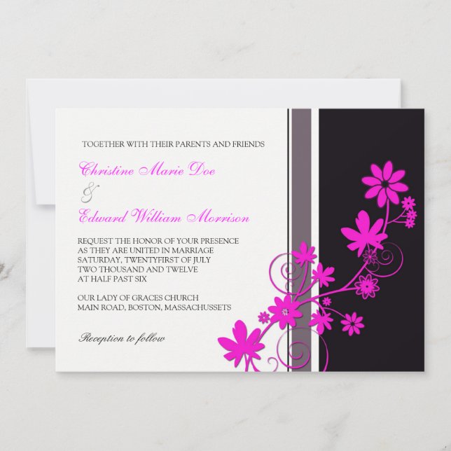 Inbjudan till rosa Flower Wedding (Framsida)