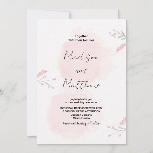 Inbjudan till rosa Flower Wedding (Framsida)