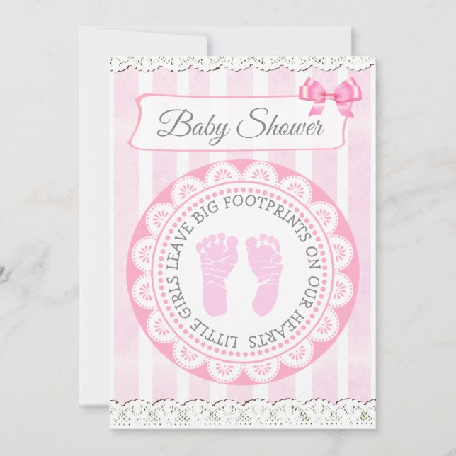 Inbjudan till rosa Footprint Girl's Baby Shower (Framsida)