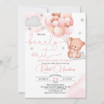 Inbjudan till Rosa för babybabyskor för nalle