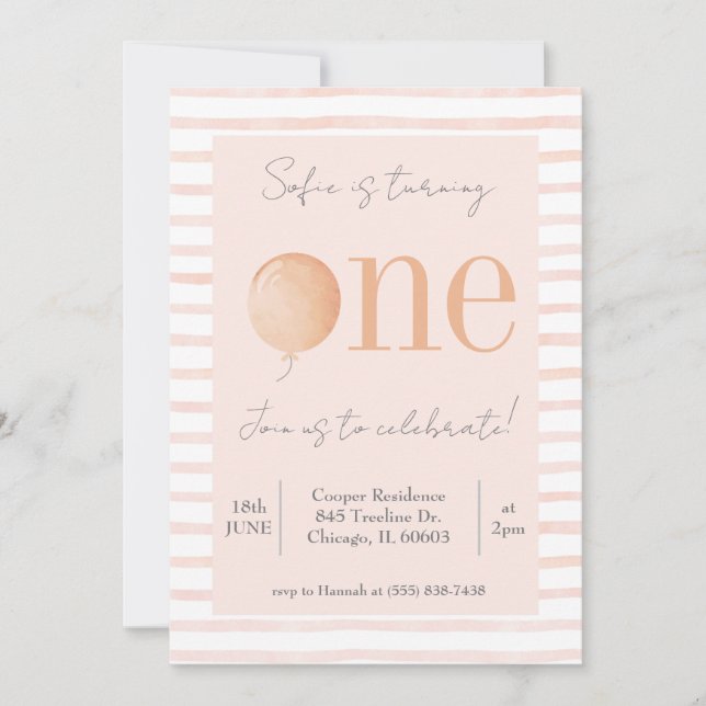 Inbjudan till rosa första födelsedag (Framsida)