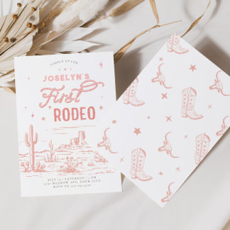 Inbjudan till rosa första rodeo-födelsedag