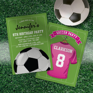Inbjudan till rosa fotbollstjejers födelsedagsfest