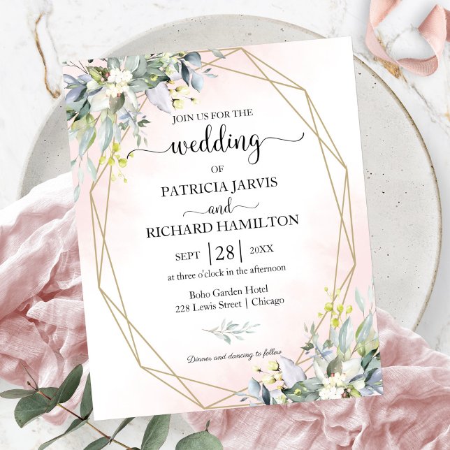 Inbjudan till rosa  Geometric Budget Wedding (Skapare uppladdad)