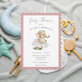 Inbjudan till rosa Girl Elephant Baby Shower
