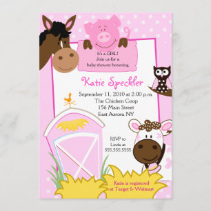 Inbjudan till rosa Girl Farm Spädbarn Baby Shower
