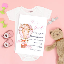 Inbjudan till rosa Girl Fox Balloon Baby Shower