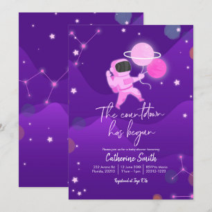 Inbjudan till rosa Girl Planet Space Baby Shower