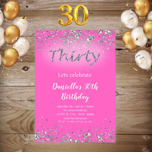 Inbjudan till rosa Glitter 30års födelsedag