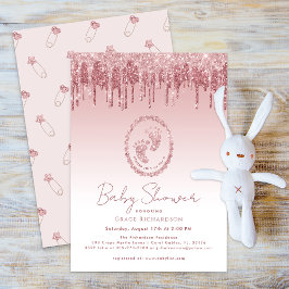 Inbjudan till rosa Glitter Drips Baby Shower