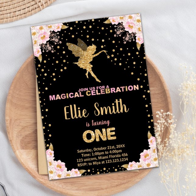 Inbjudan till rosa Glitter: Fågeldag (Pink Glitter Fairy Birthday Invitations)