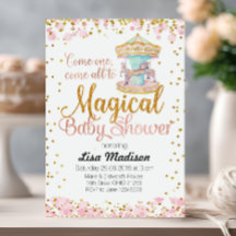 Inbjudan till rosa Glitter Horse Carousel Baby Sho