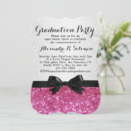 Inbjudan till rosa Glitter-look Bow-Studentfest