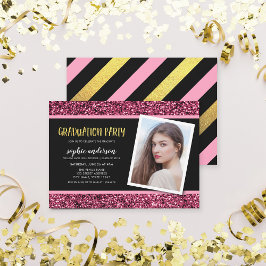 Inbjudan till rosa Glitter Photo Studentfest