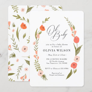 Inbjudan till rosa Grönt Flower WAN Baby Shower In