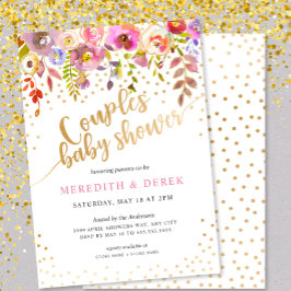 Inbjudan till rosa Guld Blommigt Par Baby Shower  