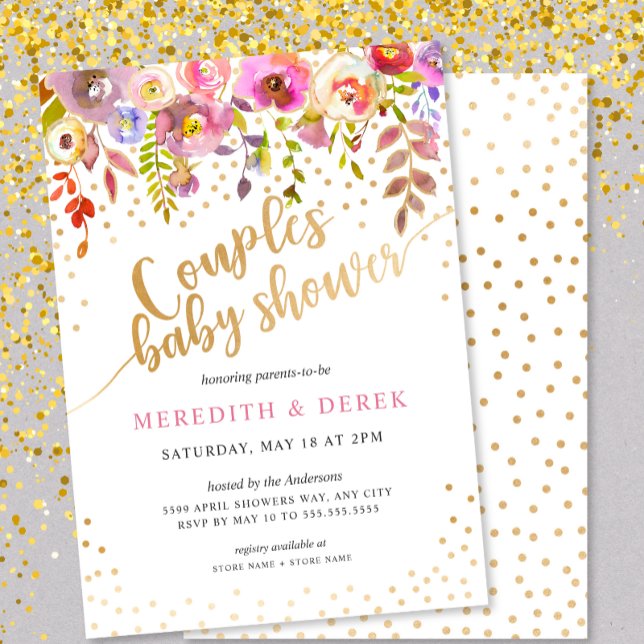 Inbjudan till rosa Guld Blommigt Par Baby Shower   (Skapare uppladdad)