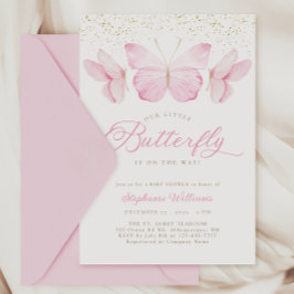 Inbjudan till rosa & Guld Butterflies Baby Shower