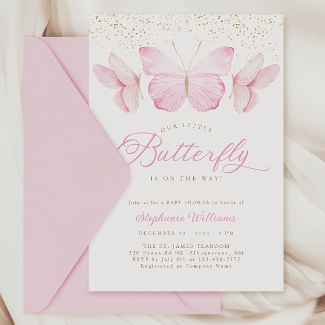 Inbjudan till rosa & Guld Butterflies Baby Shower (Skapare uppladdad)