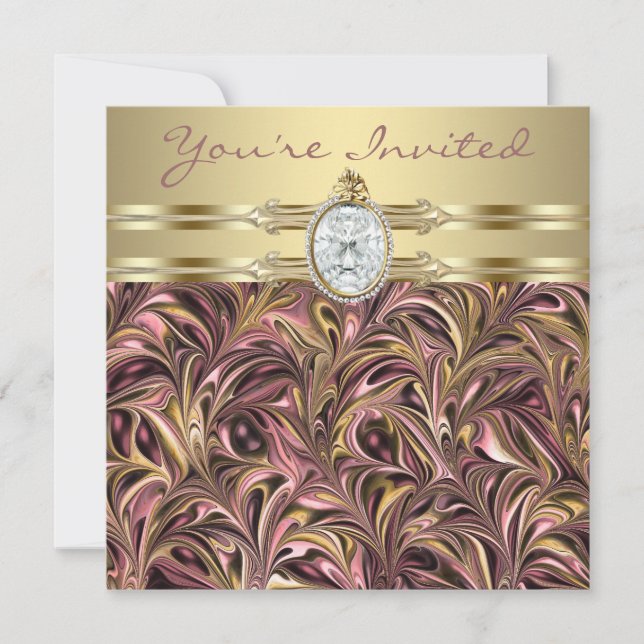 Inbjudan till rosa Guld Dam födelsedagsfest (Framsida)