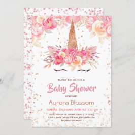 Inbjudan till rosa & Guld Unicorn Baby Shower