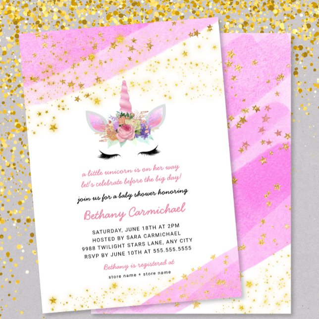 Inbjudan till rosa Guld Unicorn Baby Shower (Skapare uppladdad)