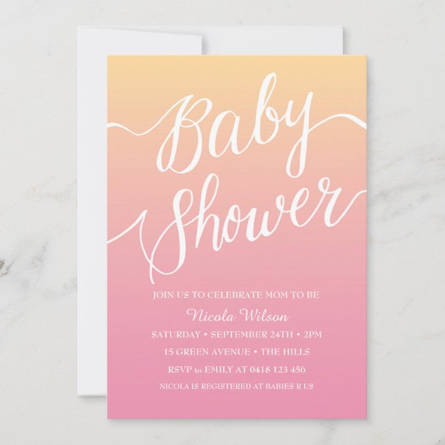 Inbjudan till rosa Hand Lettered Baby Shower (Framsida)