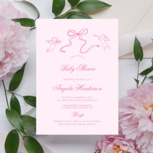 Inbjudan till rosa Hand plockade Bow Baby Shower