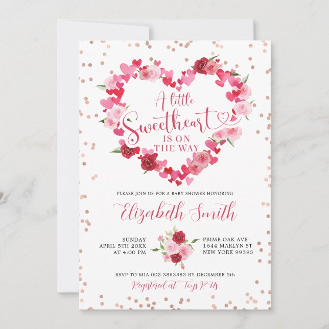 Inbjudan till rosa Heart Baby Shower (Framsida)