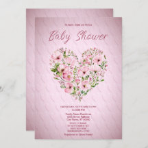 Inbjudan till rosa Heart Blommigt Baby Shower
