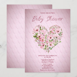 Inbjudan till rosa Heart Blommigt Baby Shower
