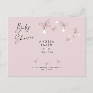 Inbjudan till rosa Hearts & Butterflies Baby Showe