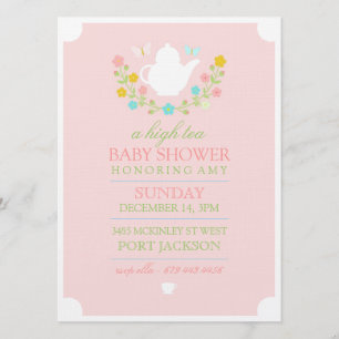 Inbjudan till rosa High Tea Baby Shower