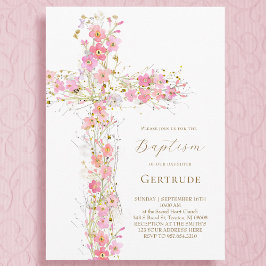 Inbjudan till rosa jokerblommor kor Baptism