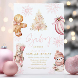 Inbjudan till rosa jul till babyskor för flickor