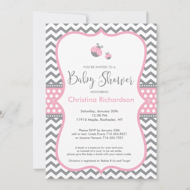 Inbjudan till Rosa Ladybug Baby Shower (Framsida)