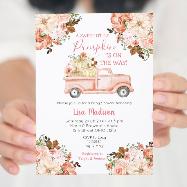 Inbjudan till rosa Lastbil Peach Baby Shower (Skapare uppladdad)