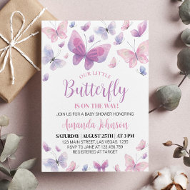 Inbjudan till rosa Lila Butterfly Baby Shower