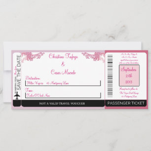 Inbjudan till rosa/Lila Chine Boarding Pass Weddin