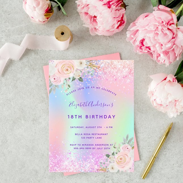 Inbjudan till rosa lila glitter blommigt (Skapare uppladdad)