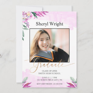 Inbjudan till rosa Lila Student Photo Blommigt