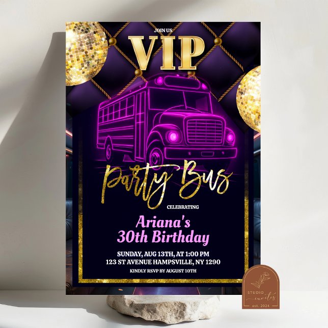 Inbjudan till Rosa Lila VIP Party Buss (Skapare uppladdad)
