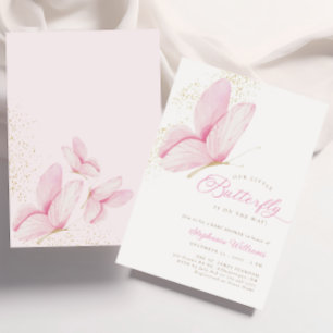 Inbjudan till rosa Little Butterfly Baby Shower