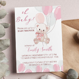 Inbjudan till rosa Little Nalle Baby Shower