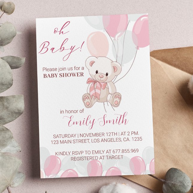 Inbjudan till rosa Little Nalle Baby Shower (Skapare uppladdad)
