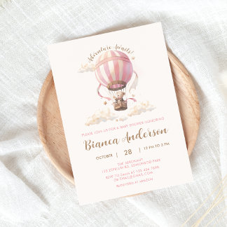 Inbjudan till rosa Luftballong Baby Shower