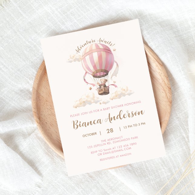 Inbjudan till rosa Luftballong Baby Shower (Skapare uppladdad)